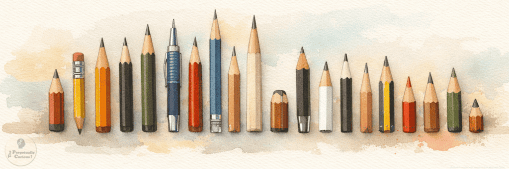 Illustration: Typology of pencils presented as a horizontal conceptual banner